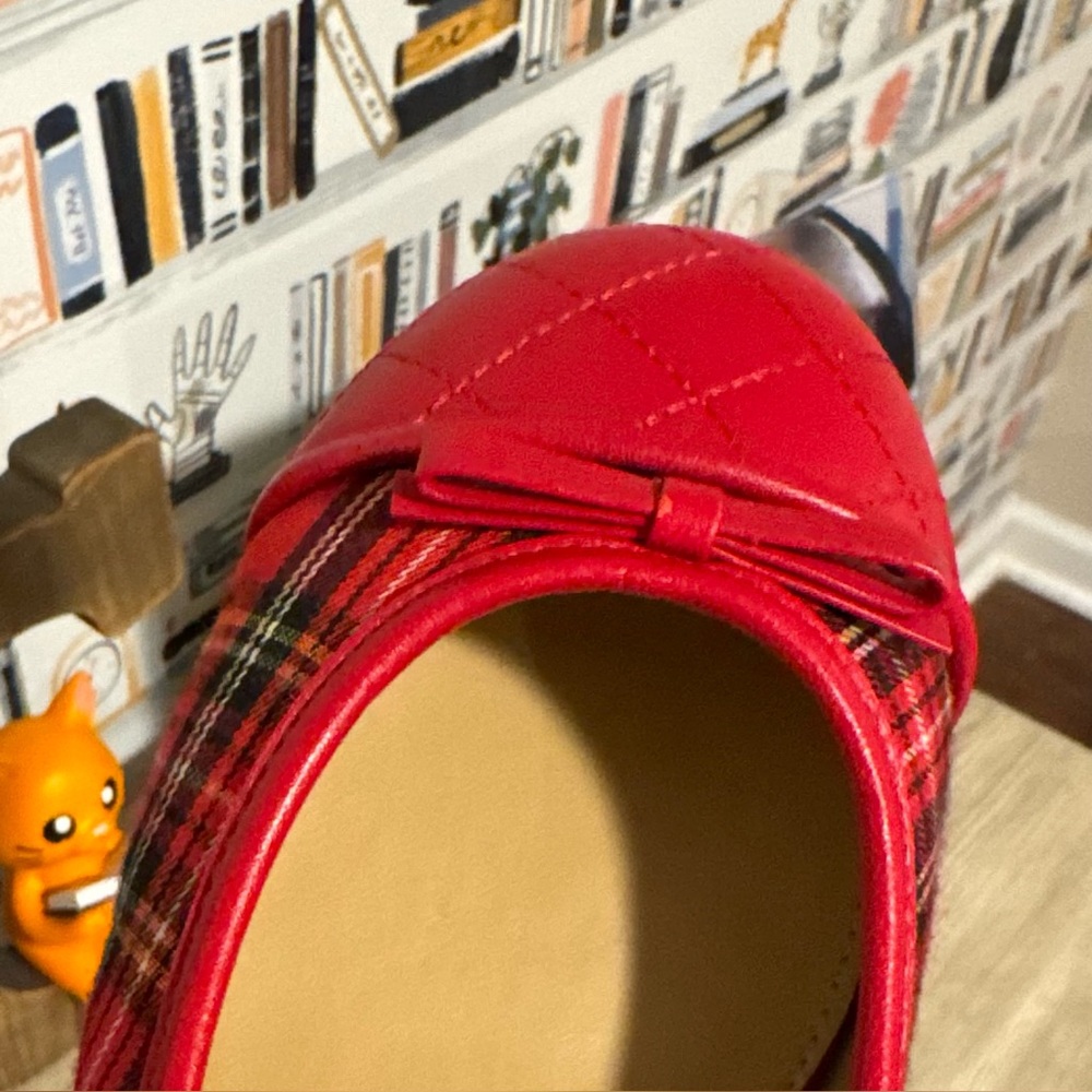 Talbots Red Plaid and Leather Ballet Flats Size 8.5 - NEW - Picture 9 of 12